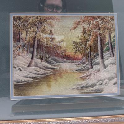 Set of Three Framed Hand Made Needlework Landscape Design Hangings- Approx 14 1/4" x 16 1/2"