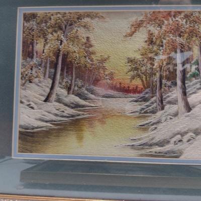 Set of Three Framed Hand Made Needlework Landscape Design Hangings- Approx 14 1/4" x 16 1/2"