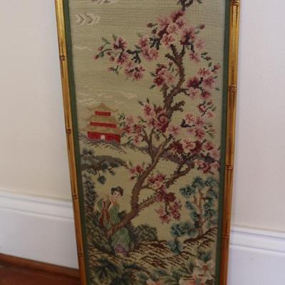 Framed Needlepoint of Asian Theme
