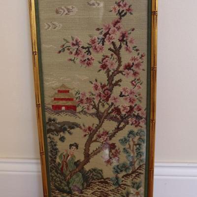 Framed Needlepoint of Asian Theme