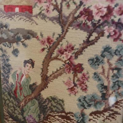 Framed Needlepoint of Asian Theme