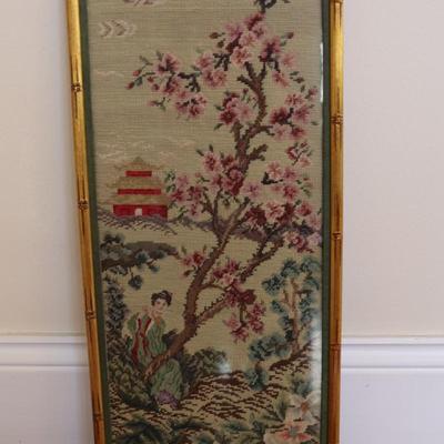 Framed Needlepoint of Asian Theme