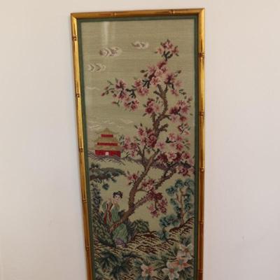 Framed Needlepoint of Asian Theme