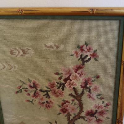 Framed Needlepoint of Asian Theme