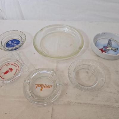 Lot of 6 Vintage Ashtrays – Travel Lodge, Motel, & Novelty Glassware