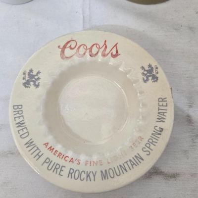 Vintage Advertising bottle Lot – Beam’s Bottle Pin, Platte Valley Jug, Coors ashtray / Dish