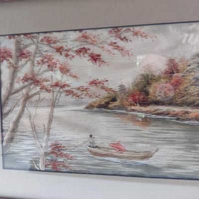 Pair of Framed Hand Made Needlework Landscape Design Hangings- Approx 17 3/4" x 14"