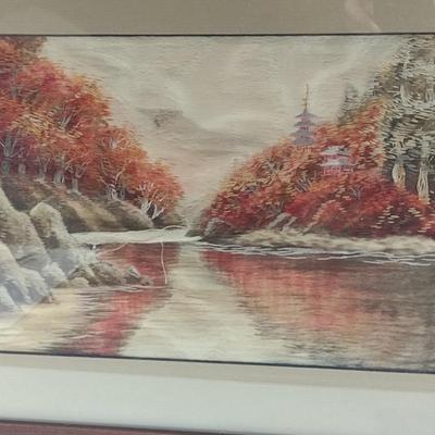 Pair of Framed Hand Made Needlework Landscape Design Hangings- Approx 17 3/4" x 14"