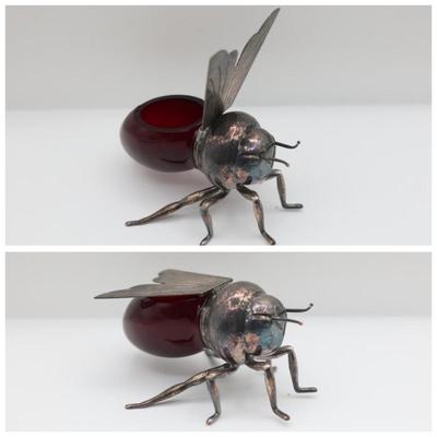 Art Deco Style Silverplate Bee Honey Dish