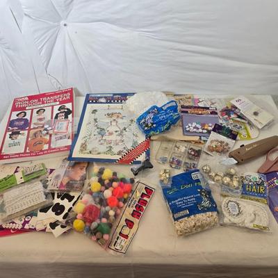 Mixed Craft & Sewing Lot – Iron-On Transfers, Pom-Poms, Buttons, Power Scissors & More