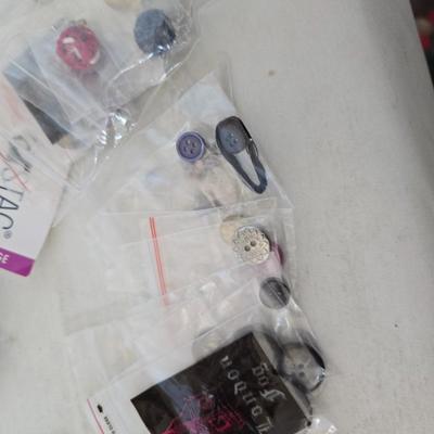 Mixed Craft & Sewing Lot – Iron-On Transfers, Pom-Poms, Buttons, Power Scissors & More