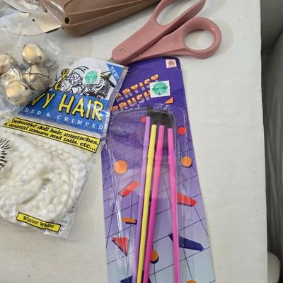 Mixed Craft & Sewing Lot – Iron-On Transfers, Pom-Poms, Buttons, Power Scissors & More