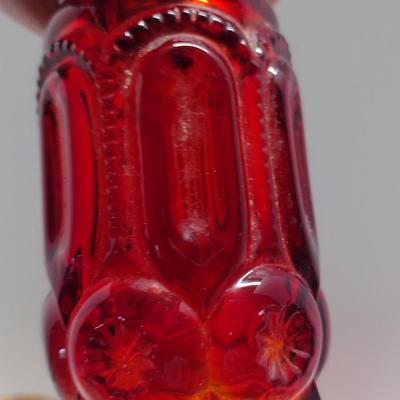 Collection of Amber and Amberina Glass- LE Smith Moon and Stars- Two Canisters and Salt & Pepper Shakers