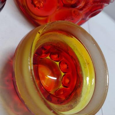 Collection of Amber and Amberina Glass- LE Smith Moon and Stars- Two Canisters and Salt & Pepper Shakers