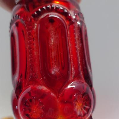 Collection of Amber and Amberina Glass- LE Smith Moon and Stars- Two Canisters and Salt & Pepper Shakers