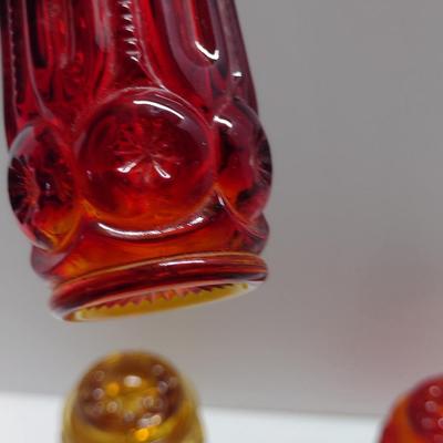 Collection of Amber and Amberina Glass- LE Smith Moon and Stars- Two Canisters and Salt & Pepper Shakers