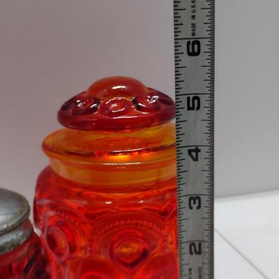 Collection of Amber and Amberina Glass- LE Smith Moon and Stars- Two Canisters and Salt & Pepper Shakers