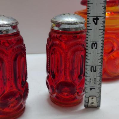 Collection of Amber and Amberina Glass- LE Smith Moon and Stars- Two Canisters and Salt & Pepper Shakers