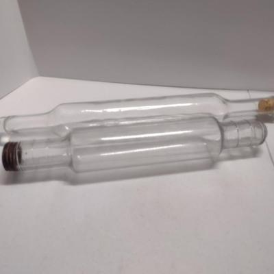 Pair of Fillable Glass Rolling Pins- One with Screw-on Metal Cap, One with Cork Stopper