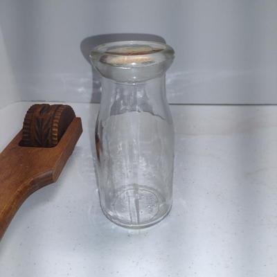 Collection of Vintage Home Decor- Chalkware Hook, Milk Bottle, Cookie Roller