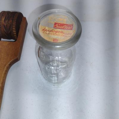Collection of Vintage Home Decor- Chalkware Hook, Milk Bottle, Cookie Roller