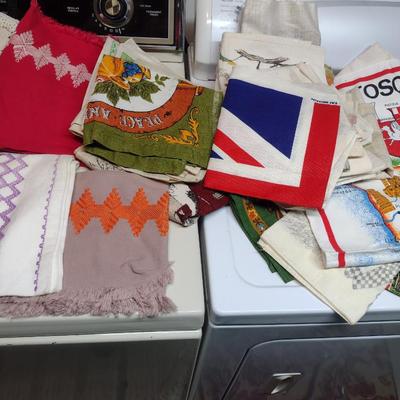 Collection of Kitchen and Table Linens- Calendar and Souvenir Towels, Embroidered Hand Towels