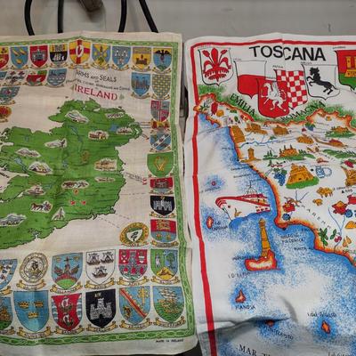 Collection of Kitchen and Table Linens- Calendar and Souvenir Towels, Embroidered Hand Towels