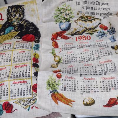 Collection of Kitchen and Table Linens- Calendar and Souvenir Towels, Embroidered Hand Towels