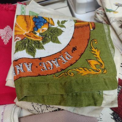 Collection of Kitchen and Table Linens- Calendar and Souvenir Towels, Embroidered Hand Towels