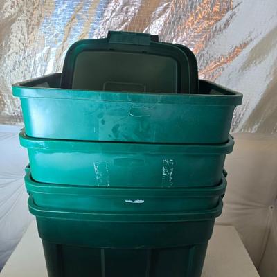 Lot of 4 Large Heavy-Duty Green Storage Totes – Stackable Plastic Bins