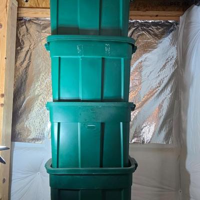 Lot of 4 Large Heavy-Duty Green Storage Totes – Stackable Plastic Bins