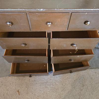 Vintage 9-Drawer Wood Dresser – Rustic Utility Storage Piece