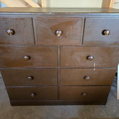 Vintage 9-Drawer Wood Dresser – Rustic Utility Storage Piece