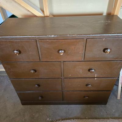 Vintage 9-Drawer Wood Dresser – Rustic Utility Storage Piece