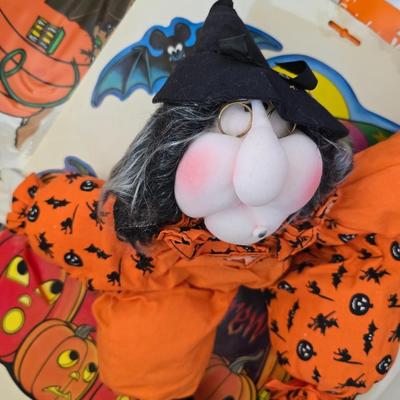 Large Halloween Decor & Costume Accessory Lot – Plush, Pig face, Witch "splat" decoration, & More!