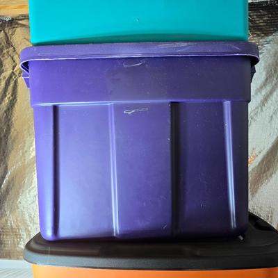 Lot of 4 Heavy-Duty Storage Totes – Bright Colored Plastic Bins with Lids