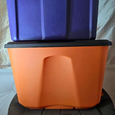 Lot of 4 Heavy-Duty Storage Totes – Bright Colored Plastic Bins with Lids