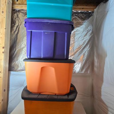 Lot of 4 Heavy-Duty Storage Totes – Bright Colored Plastic Bins with Lids