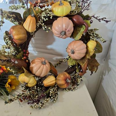 Fall Harvest Decor Lot – Pumpkins, Wreaths, Scarecrow, Garlands & More!