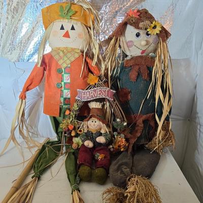 Set of 3 Harvest Scarecrow Figures – Fall Porch or Indoor Decor