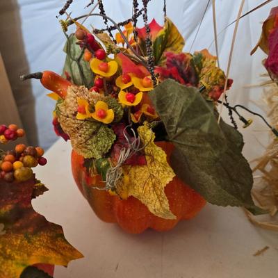 Fall Harvest Welcome Display Lot – Scarecrow on straw bale, Pumpkins, Florals & More