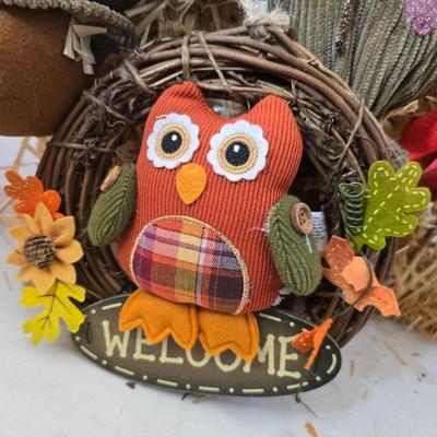 Fall Harvest Welcome Display Lot – Scarecrow on straw bale, Pumpkins, Florals & More