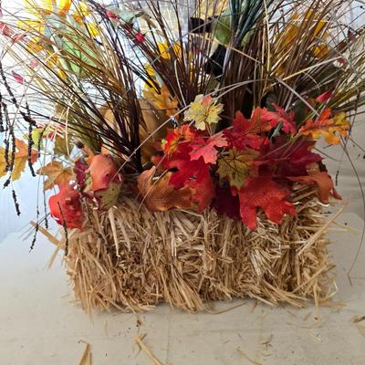 Fall Harvest Welcome Display Lot – Scarecrow on straw bale, Pumpkins, Florals & More