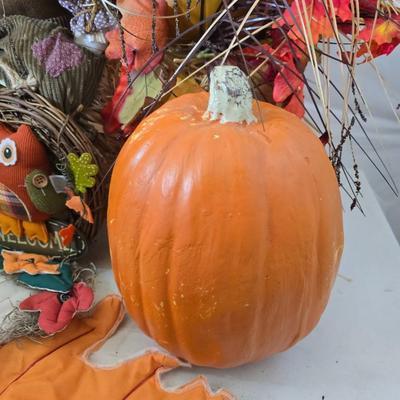 Fall Harvest Welcome Display Lot – Scarecrow on straw bale, Pumpkins, Florals & More