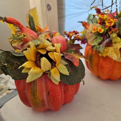 Fall Harvest Welcome Display Lot – Scarecrow on straw bale, Pumpkins, Florals & More