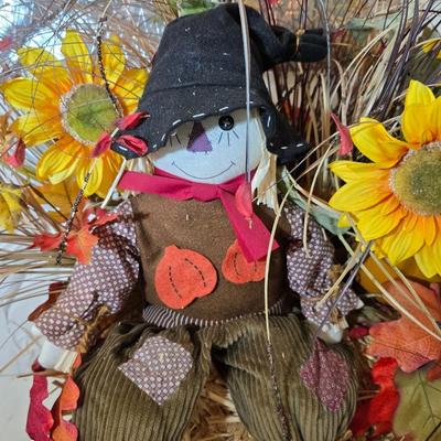 Fall Harvest Welcome Display Lot – Scarecrow on straw bale, Pumpkins, Florals & More