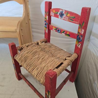 Vintage Cabbage Patch like Kids Plush Dolls with Wooden Doll Bench & Mini Rocker Chair