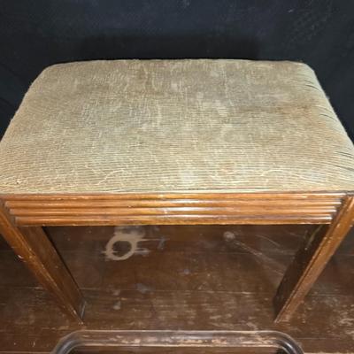 Vintage Art Deco Vanity with Mirror & Upholstered Stool – Waterfall Style
