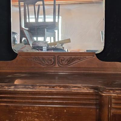 Vintage Art Deco Vanity with Mirror & Upholstered Stool – Waterfall Style
