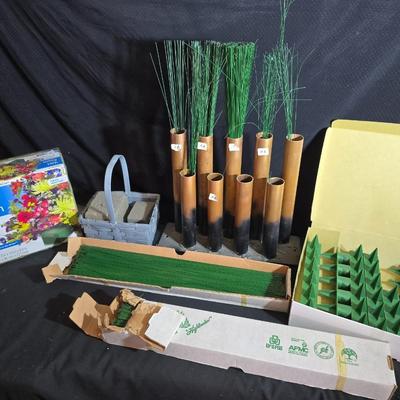 Floral Design Supply Lot – Wet Foam, Flower Picks, Organizing tube rack & Arrangement Tools
